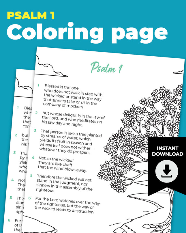 Psalms 1 Coloring Page & Memory Activity for kids (PDF Printable)