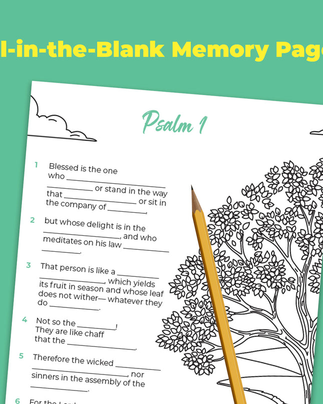 Psalms 1 Coloring Page & Memory Activity for kids (PDF Printable)