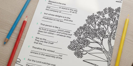 Psalms 1 Coloring Page & Memory Activity for kids (PDF Printable)